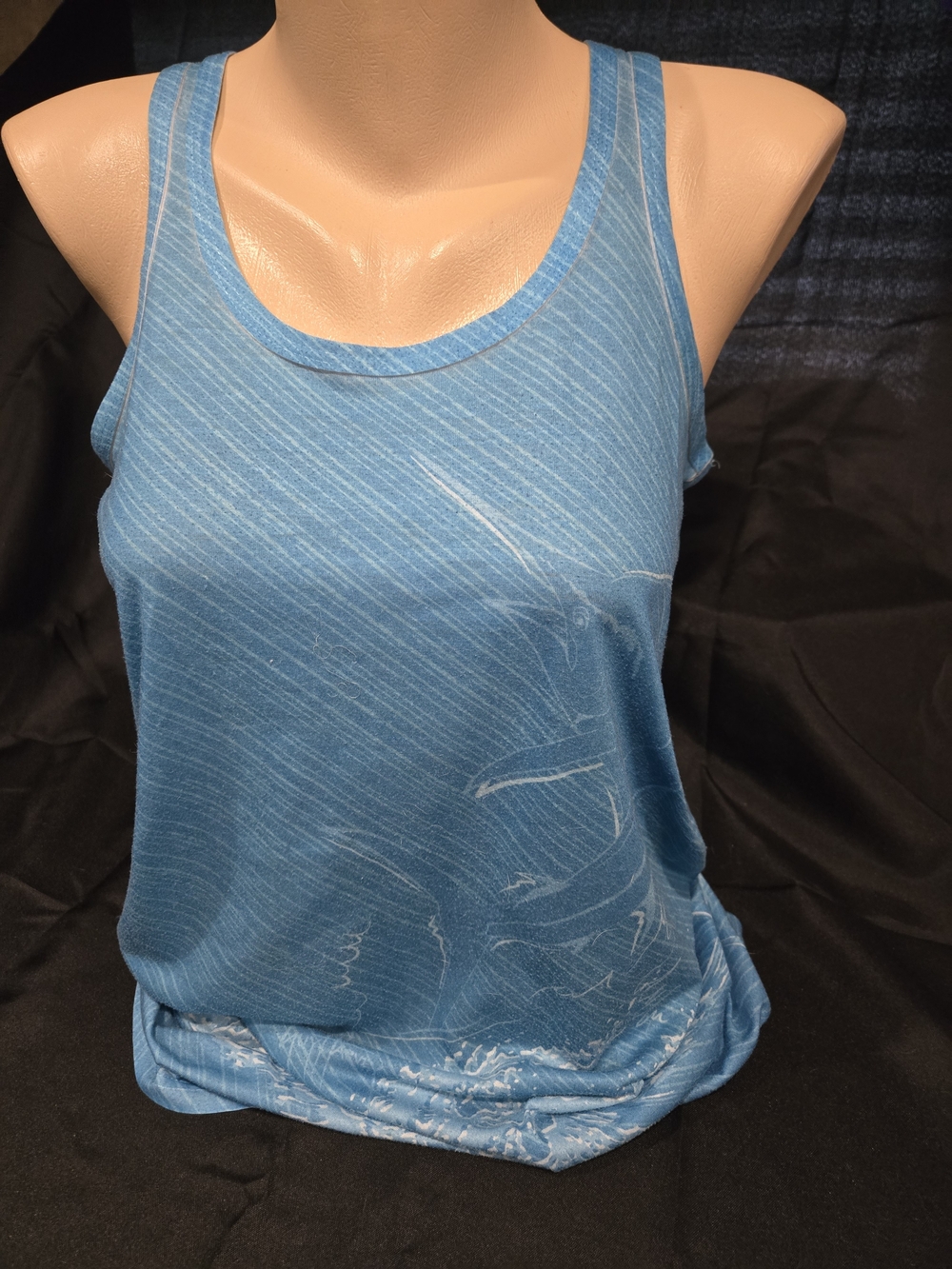 Guy Harvey Light Blue Scoop Neck Tank with Subtle Wave Print